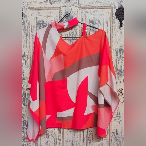 Women's Blouse Summer Halter Batwing Sleeve Color Block Blouse - Picture 3 of 4